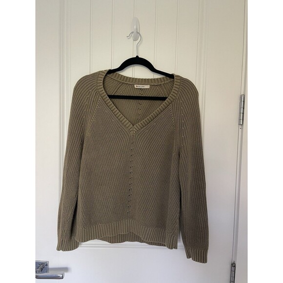 Marine Layer Women Ezra V-Neck Cotton Chunky Knit Sweater Pullover Boho Casual - Picture 1 of 6